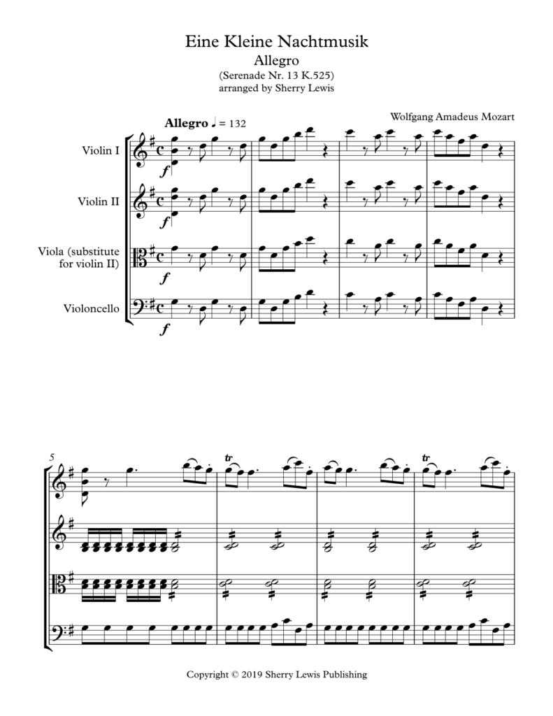 ‘Eine Kleine Nachtmusik’ - Khúc nhạc đêm dịu nhẹ của Mozart 2 Chương đầu tiên của bản nhạc ‘Eine Kleine Nachtmusik’. Ảnh: sheetmusicdirect.com