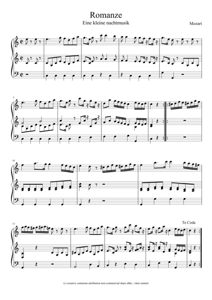 ‘Eine Kleine Nachtmusik’ - Khúc nhạc đêm dịu nhẹ của Mozart 3 Chương thứ hai của bản nhạc ‘Eine Kleine Nachtmusik’. Ảnh: musescore.com