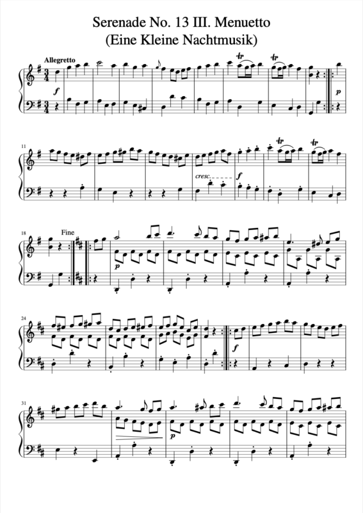 ‘Eine Kleine Nachtmusik’ - Khúc nhạc đêm dịu nhẹ của Mozart 4 Chương ba của bản nhạc ‘Eine Kleine Nachtmusik’. Ảnh: notes-box.com